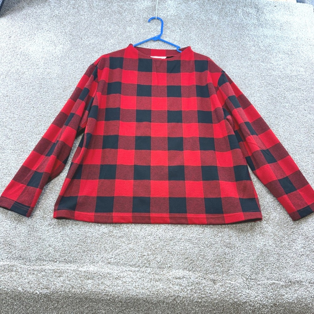 Christopher & Banks Womens XL Red Black Buffalo Plaid Mock Neck Long Sleeve Top